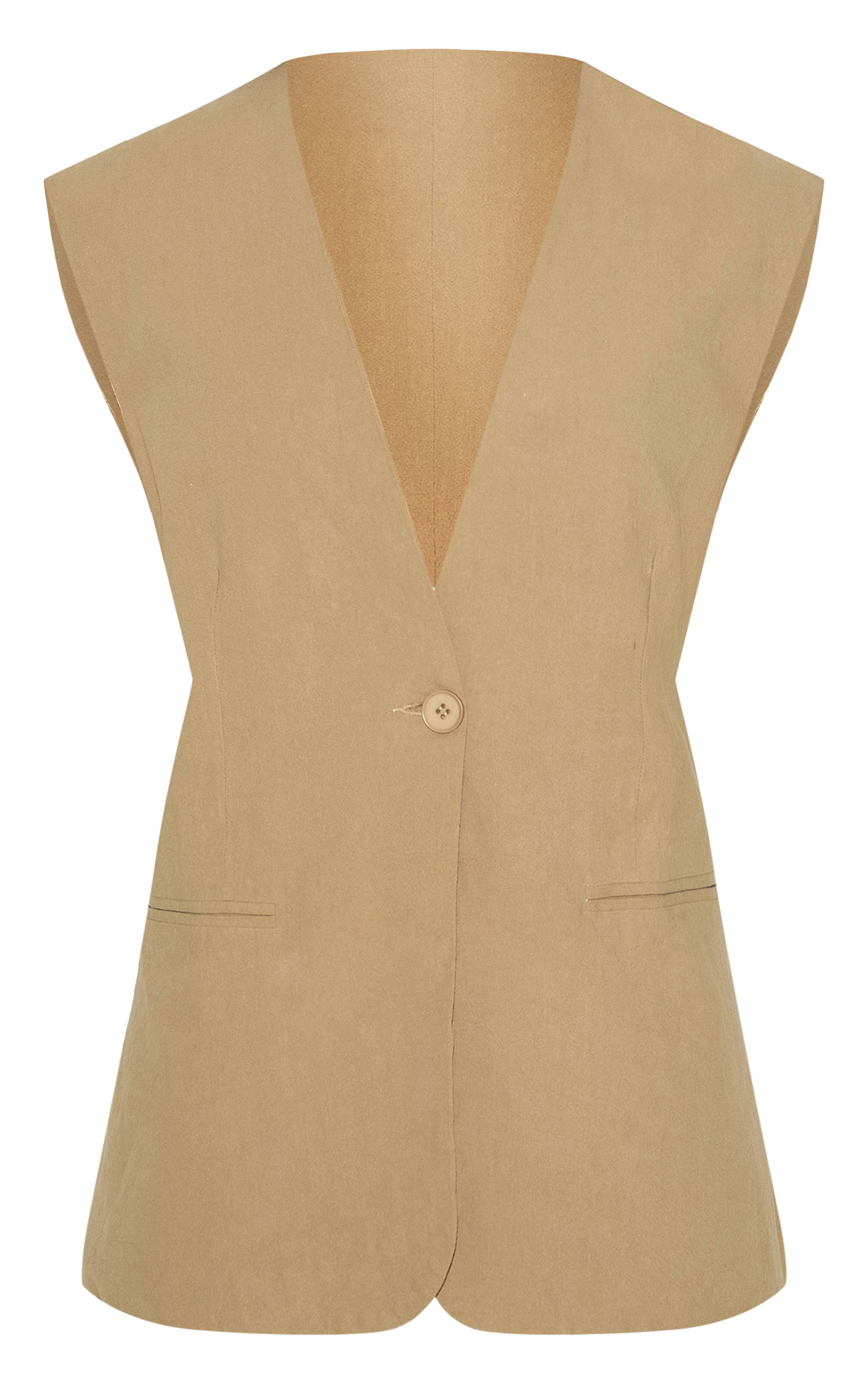 Sage Khaki Gilet Long Effet Lin