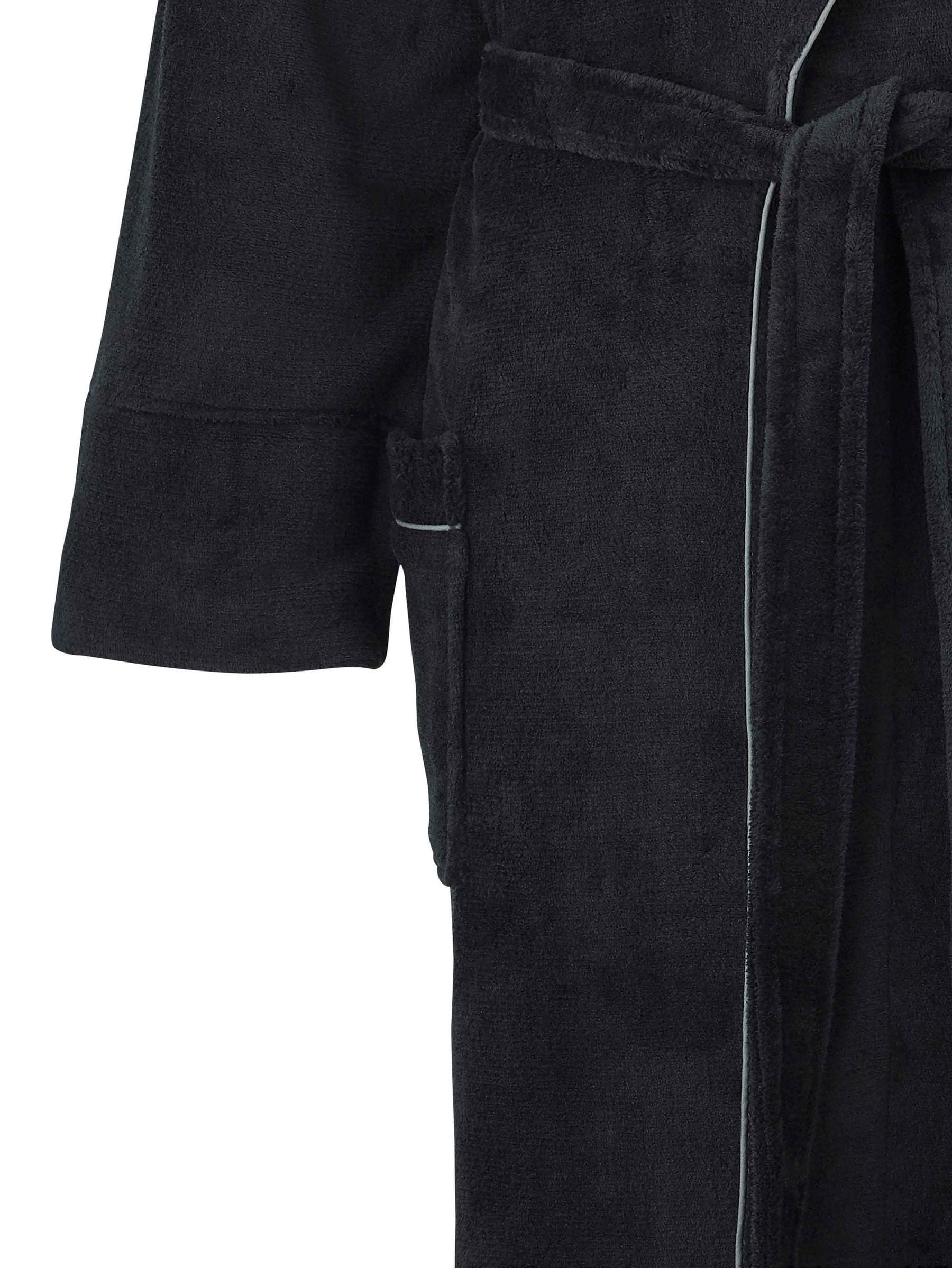 Savile Row Company - Zwarte fleece badjas met grijze bies