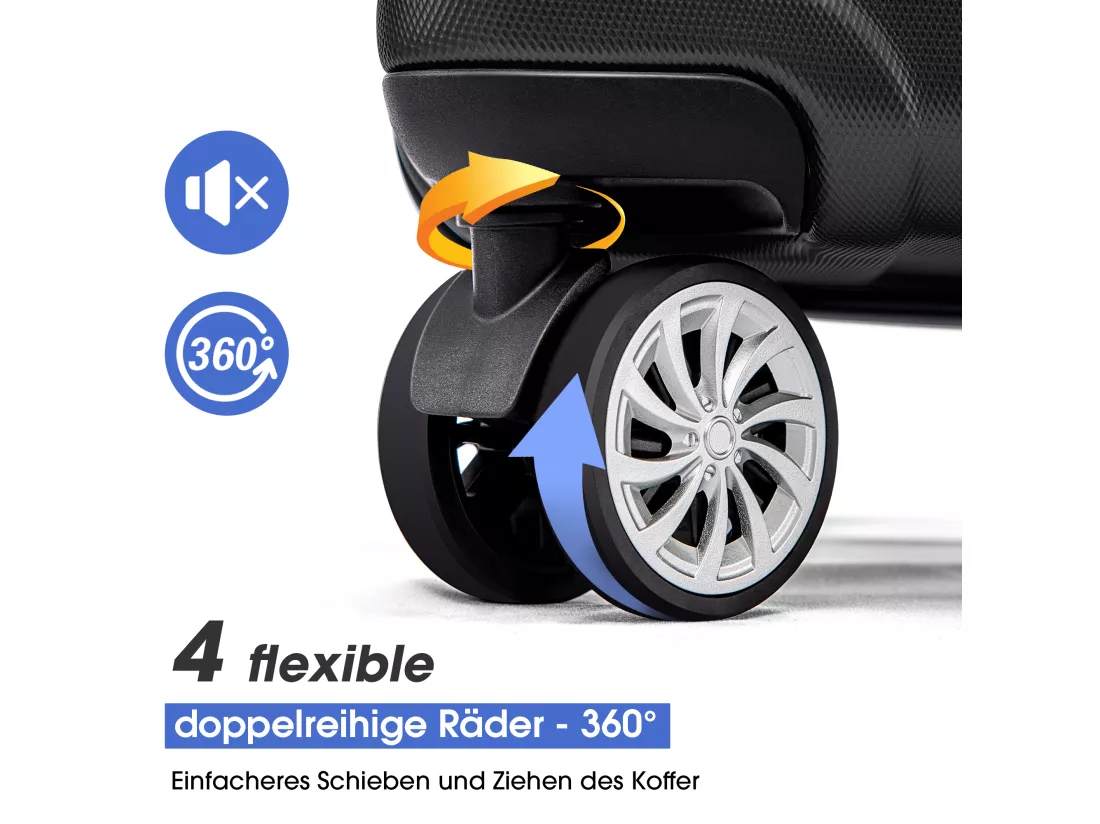 Bagage à main à coque rigide, valise avec serrure TSA et roue universelle, extensible, poignée latérale, ensemble 3 pièces
