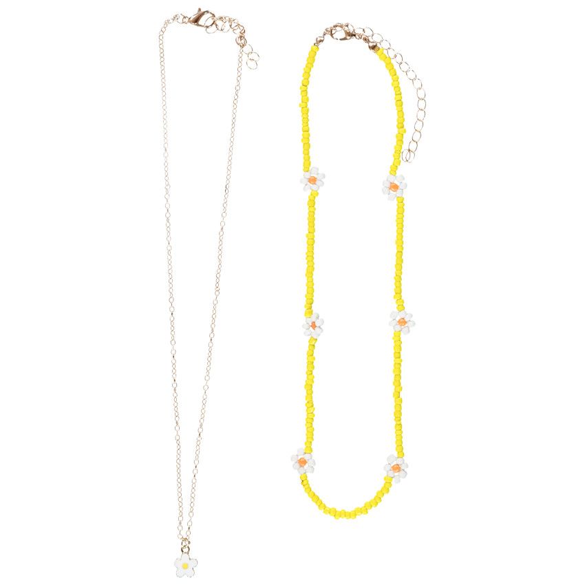 Lot de 2 colliers fantaisie à fleurs pour fille - Jaune