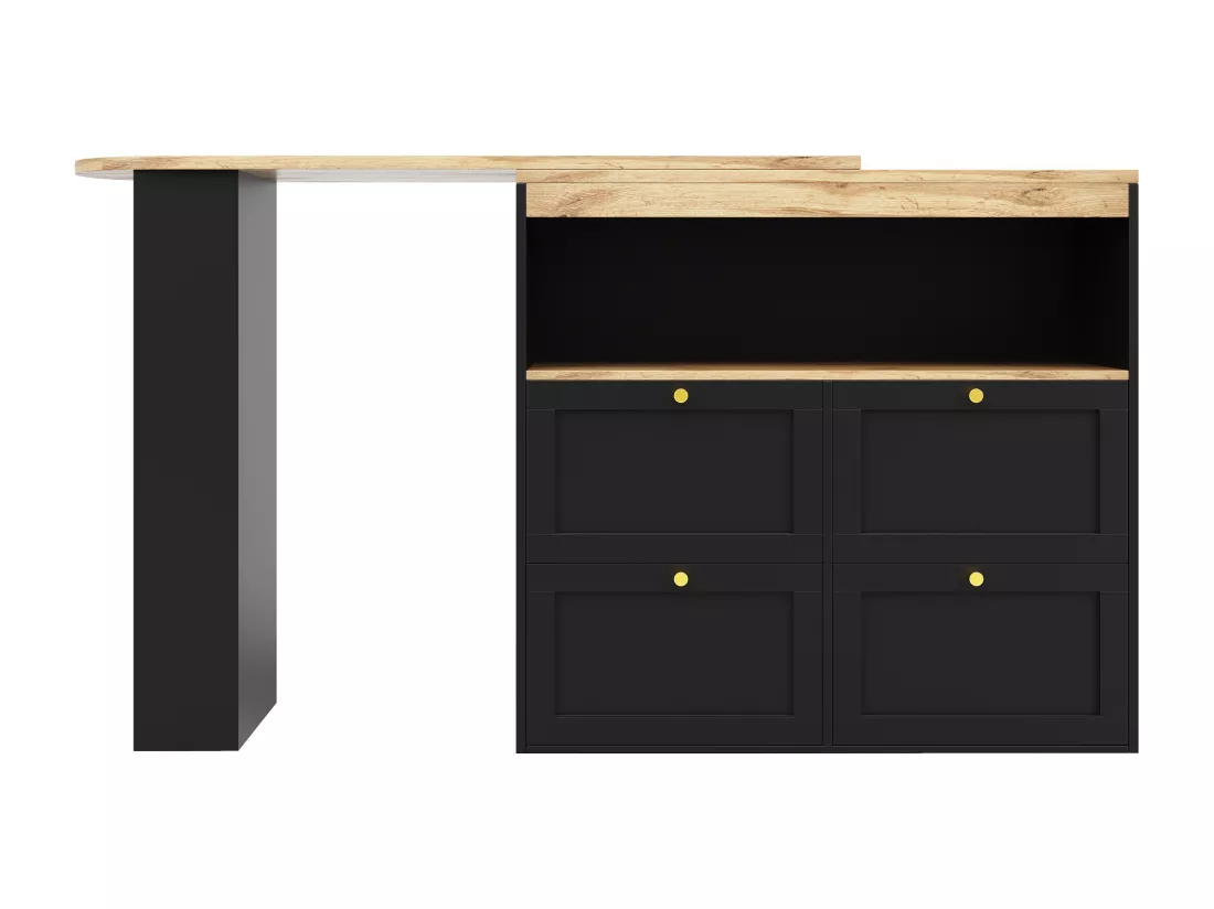 Buffet、Meuble de bar pivotant et escamotable - 4 tiroirs et 4 compartiments - Noir