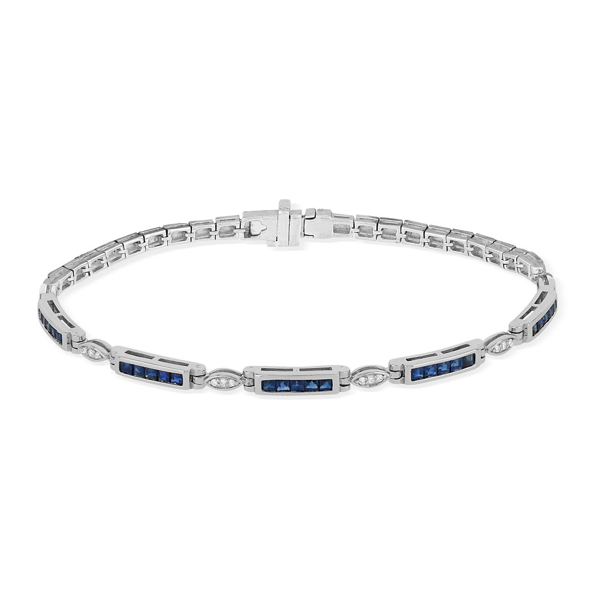 Bracelet or blanc 750 saphirs diamants 18 cm