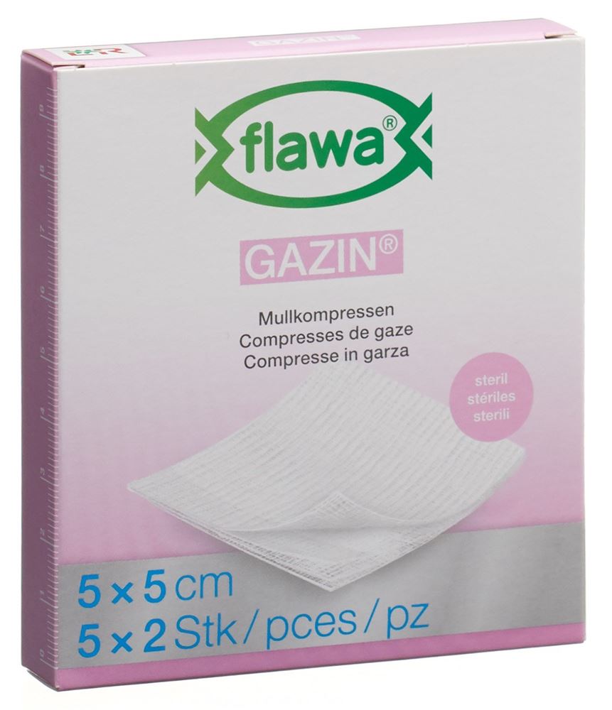 FLAWA Gazin Mullkompressen<br>5 × 2 Stück, 5x5cm, steril