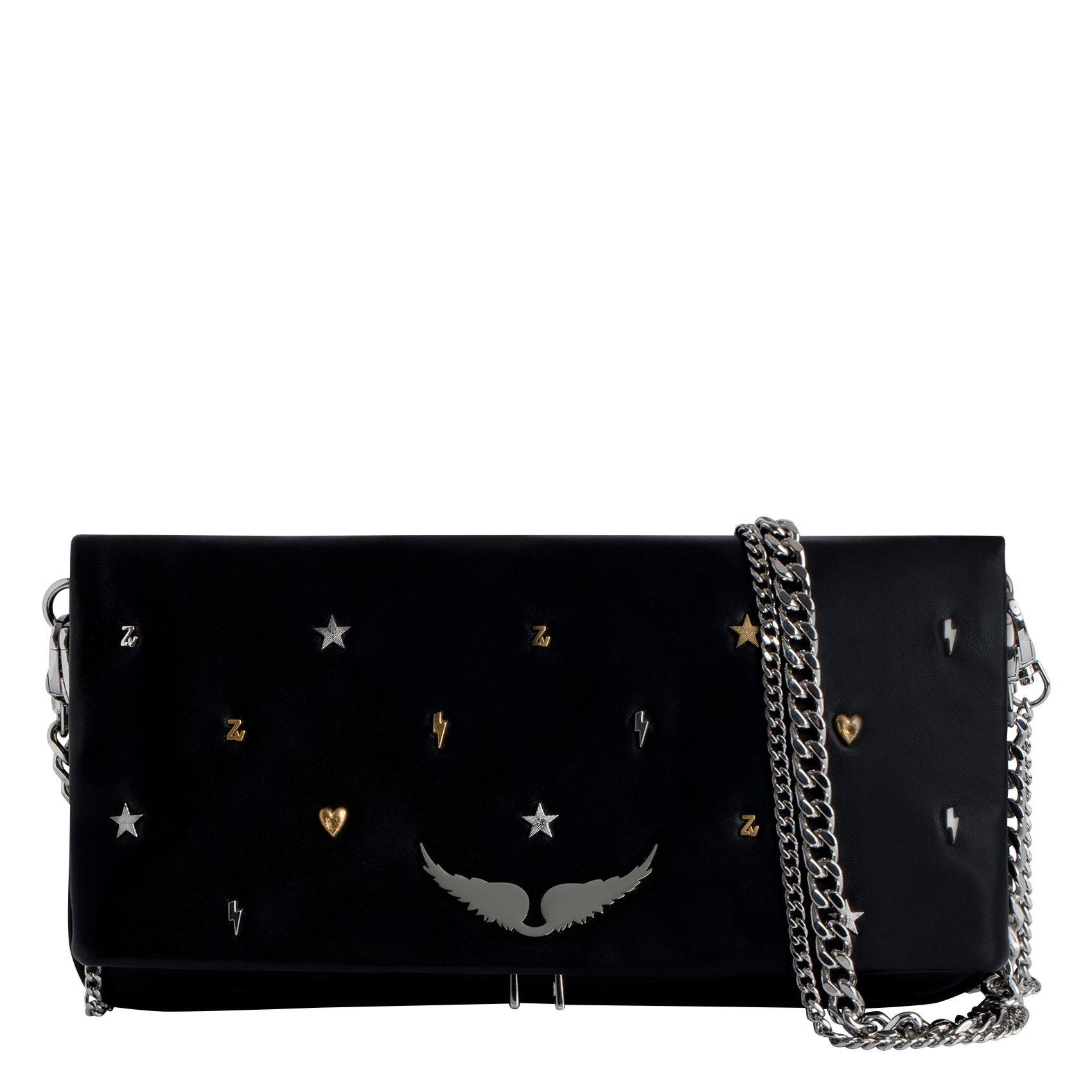 ROCK - Pochette en cuir avec charms| Noir