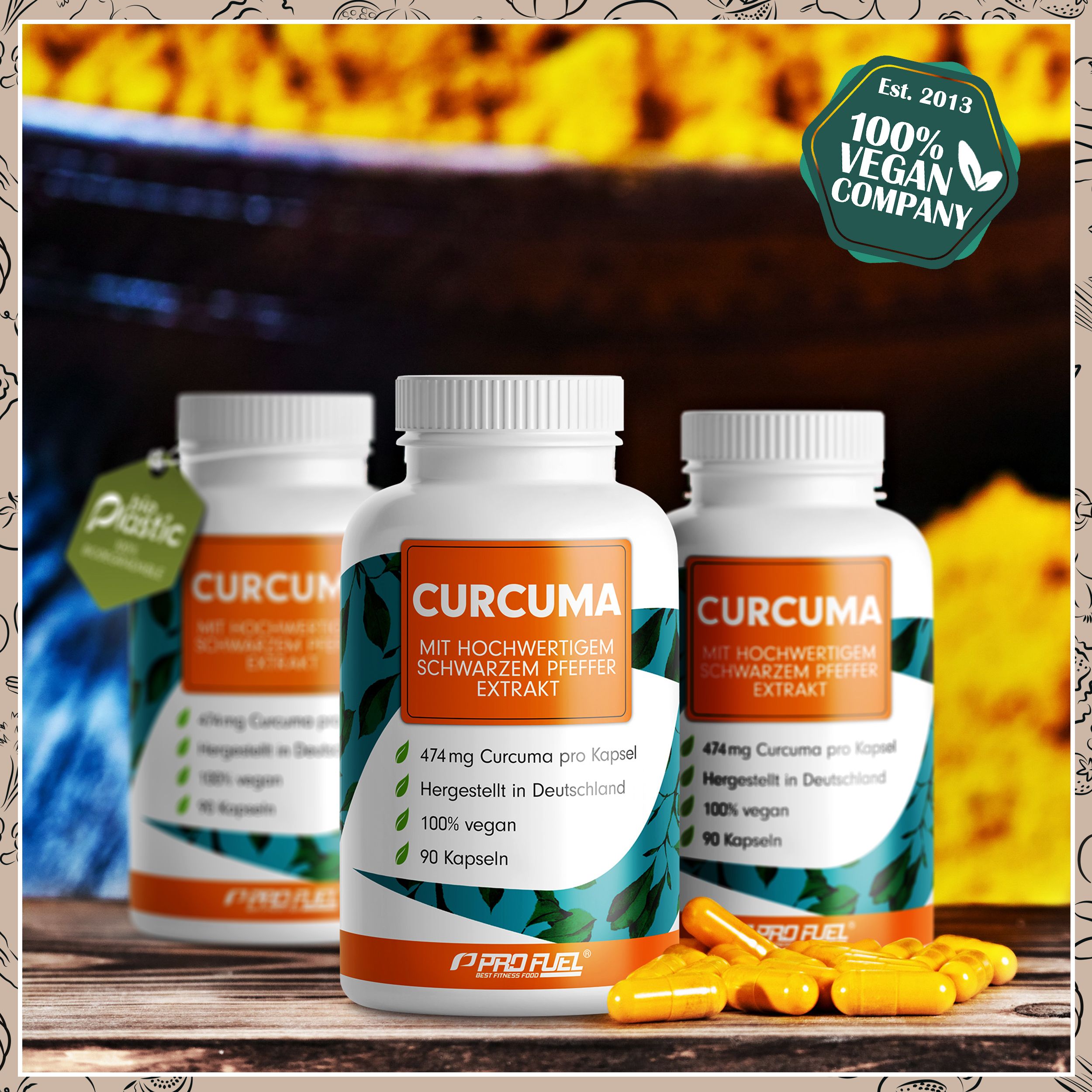 ProFuel - CURCUMA Kapseln mit 474mg Curcuma-Extrakt pro Kapsel, davon 450mg wertvolle Curcuminoide