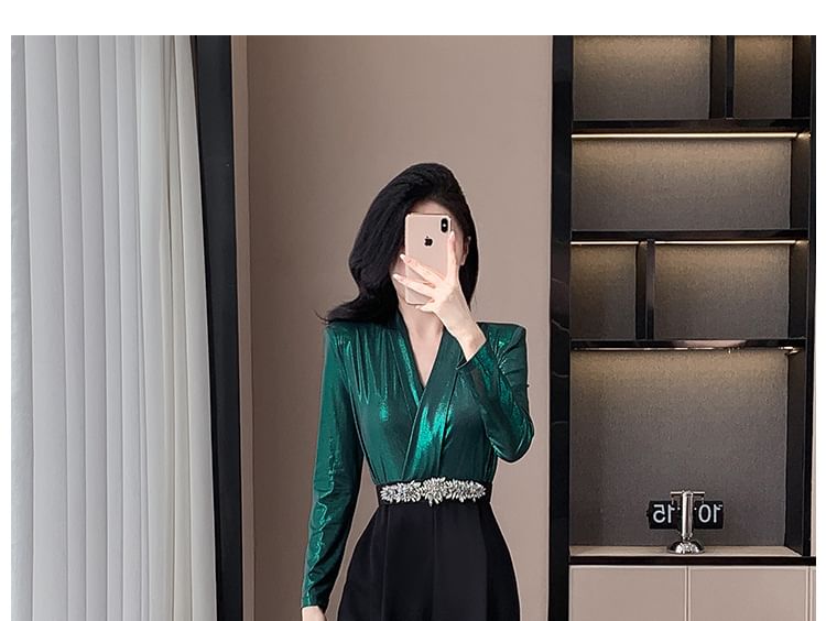 Yilda - Lange jumpsuit van imitatieleer met wijde pijpen