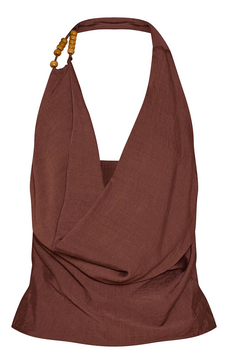 Chocolat Haut Col Bénitier Aspect Lin Détail Perles
