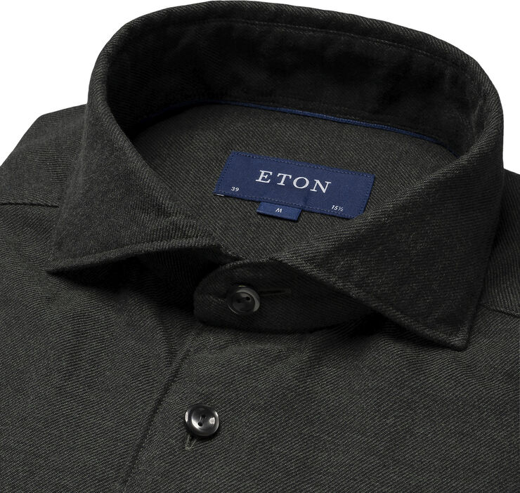 ETON Contemporary Fit Dark Green Flannel Shirt Grøn