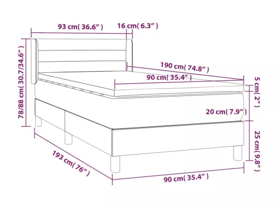 Sommier tapissier avec matelas Bleu 90x190 cm Tissu