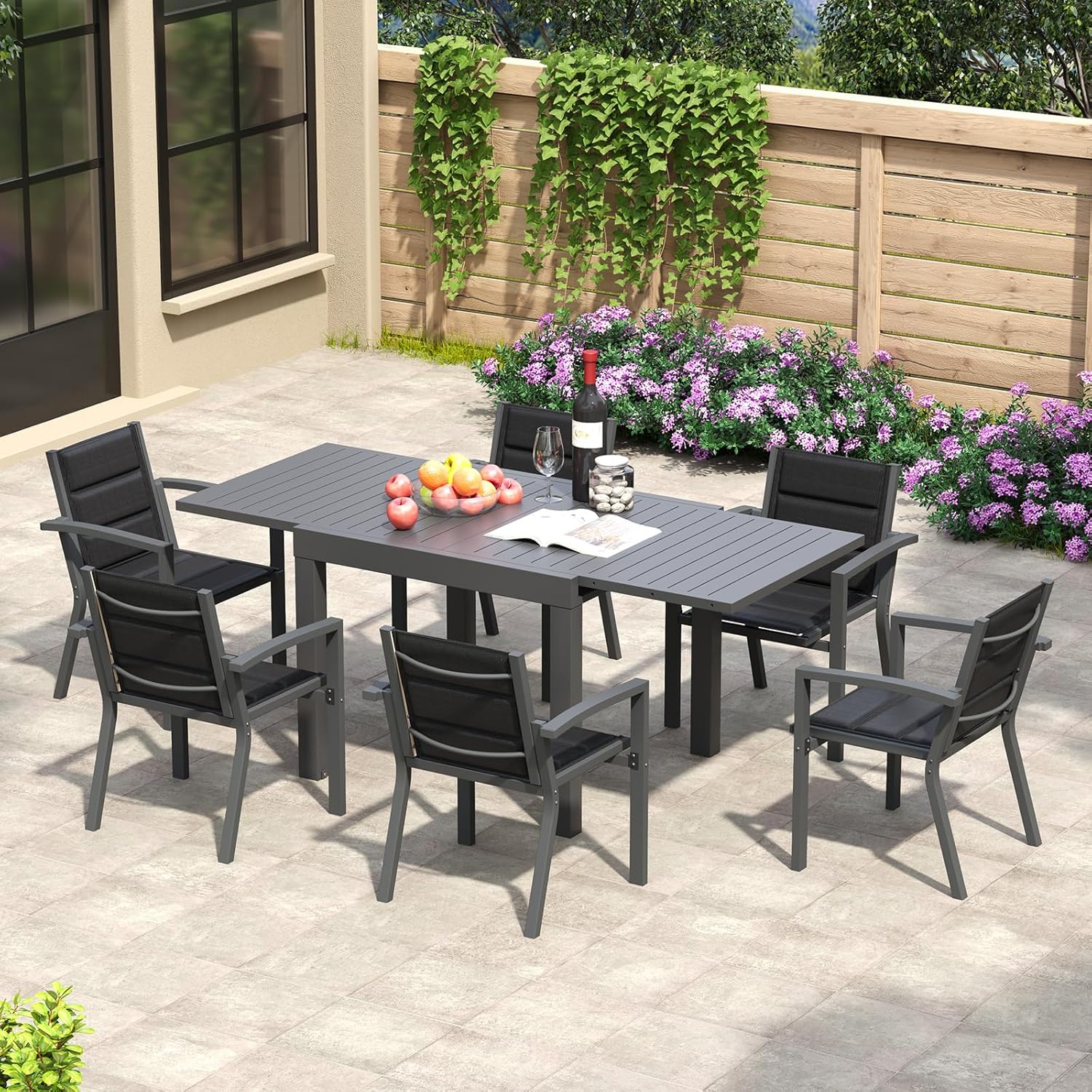 Gartentisch Ausziehbar, Gartentisch Wetterfest mit Aluminium, 80/160 x 75cm Esstisch Ausziehbar für 4-6 Personen, Geeignet als Gartentisch Partytisch Balkontisch, Dunkelgrau