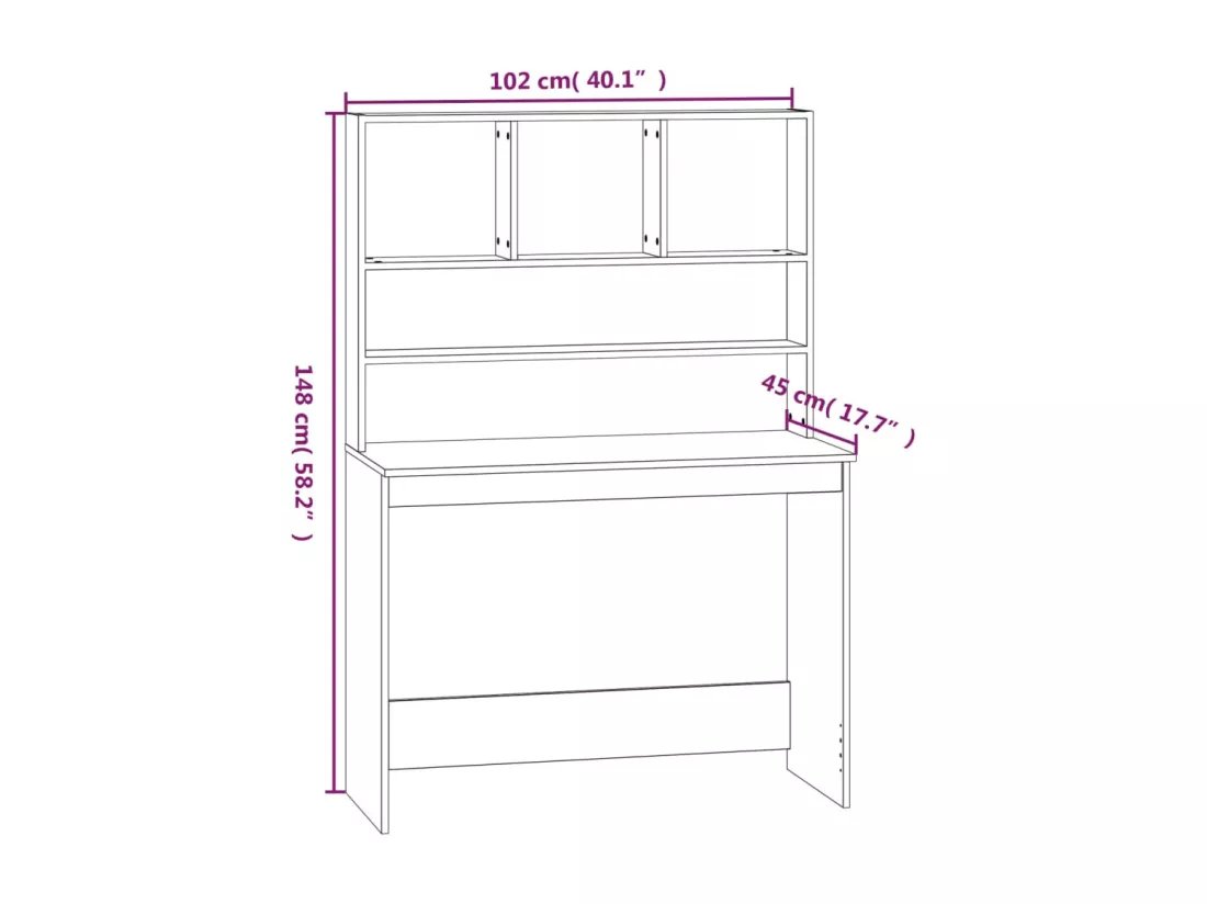 Bureau avec étagères Blanc 102x45x148 cm Bois d'ingénierie