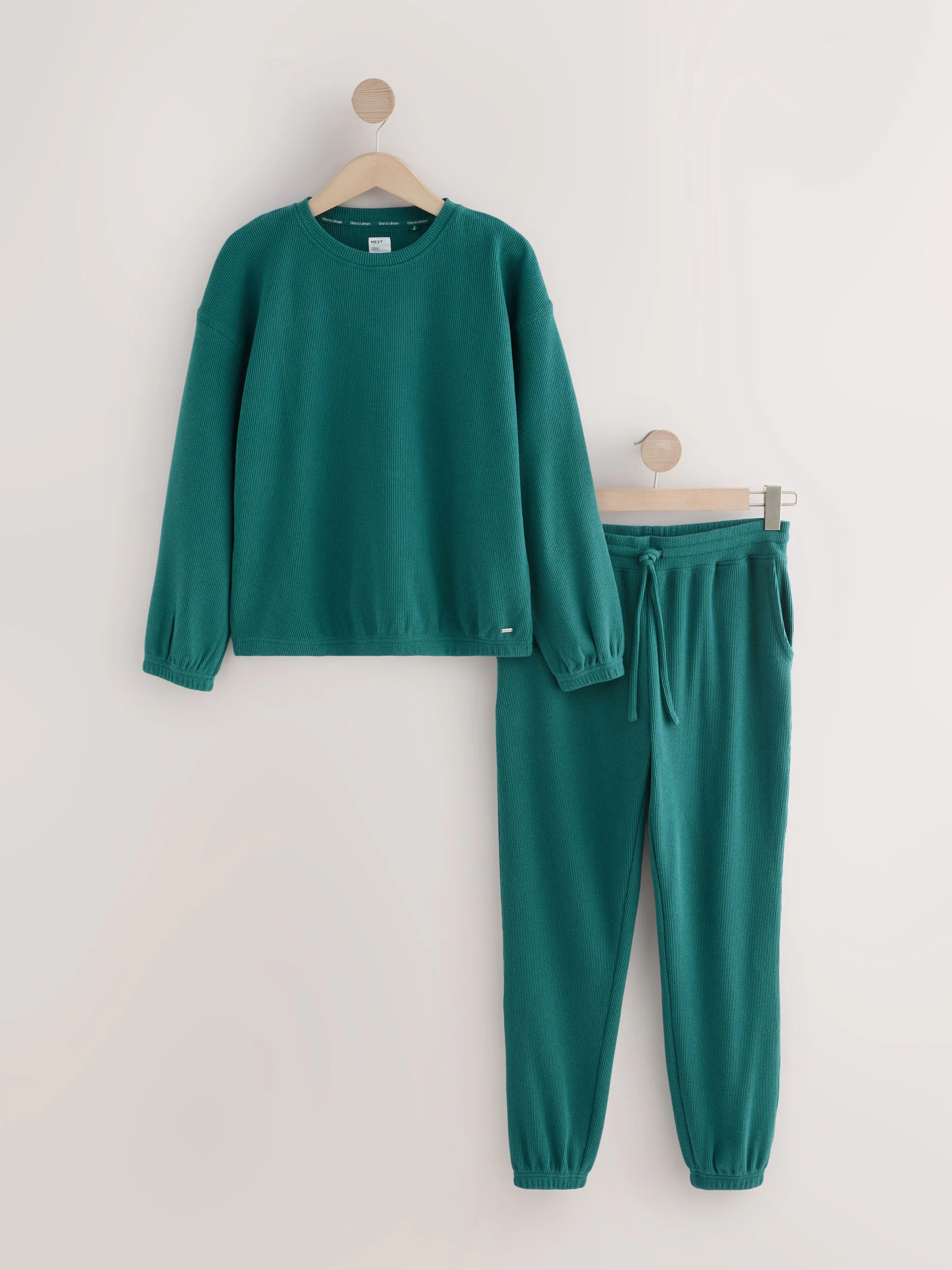Blauwgroen - Gezellige pyjama met wafeldessin en lange mouwen