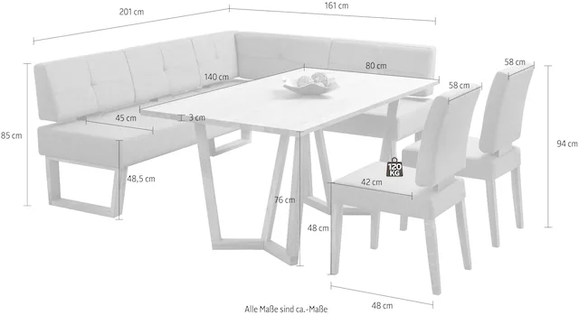 Home affaire Eckbankgruppe »Ponza Eckbank Küchenbank BESTSELLER« Set, 4 Stk. tlg. Sitzgruppe Esszimmer Stühle Tisch und Bank bequem gepolstert