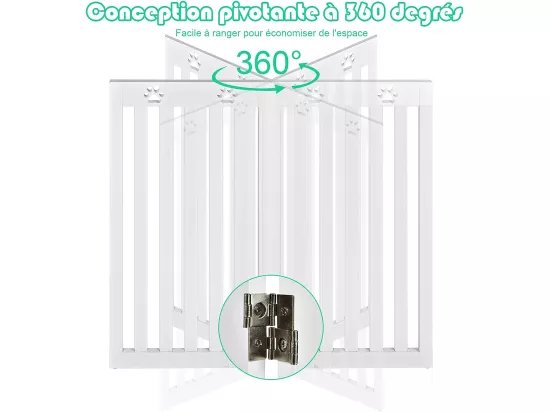 Barrière autoportante pour chien 3 panneaux en bois charnières , sans perçage