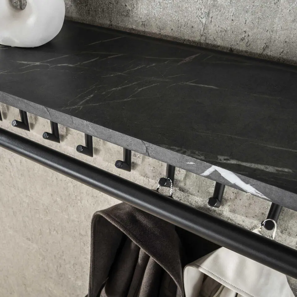 Kapstok Zwart Metaal - 10-Haaks - 100x27x30cm - Roede