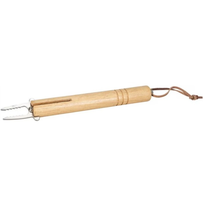 2in1 Teleskop Wurst Gabel Ausziehbarer Grill Spiess BBQ Besteck (404221) - Silber / Braun