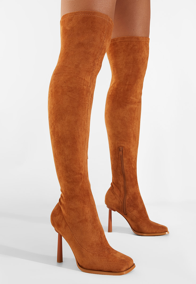 Bottes hautes à talon fin chameau Mincia