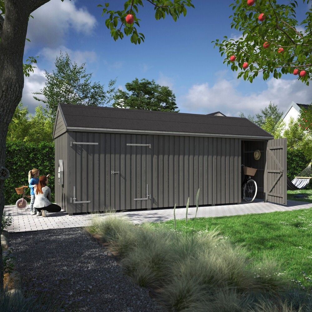 REDSKAPSBOD PLUS CLASSIC MULTI GARDEN ENKEL OG DOBBELDØR INKL. TAKPAPP/ALUMINIUMLISTER/STOLPEFØTTER UBEHANDLET 14,5M²