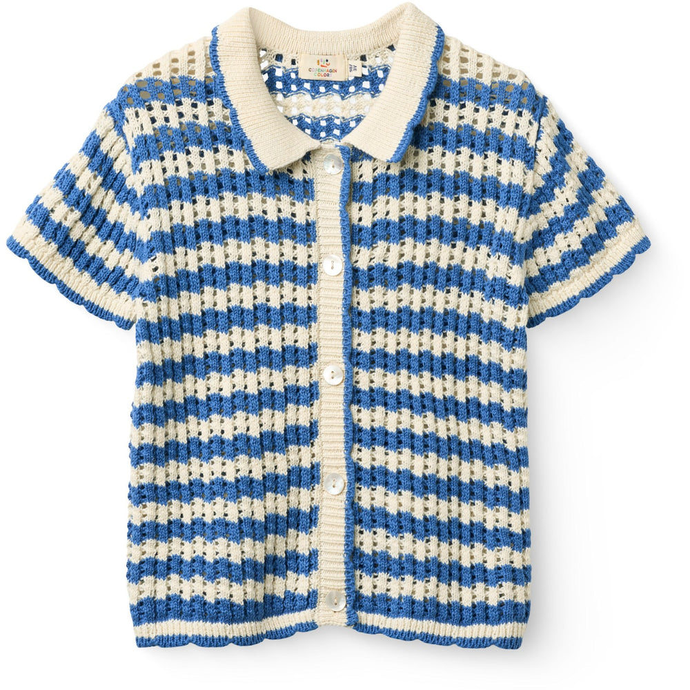 Køb COPENHAGEN COLORS Ocean Blue/Cream Comb Crochet Ss Cardigan