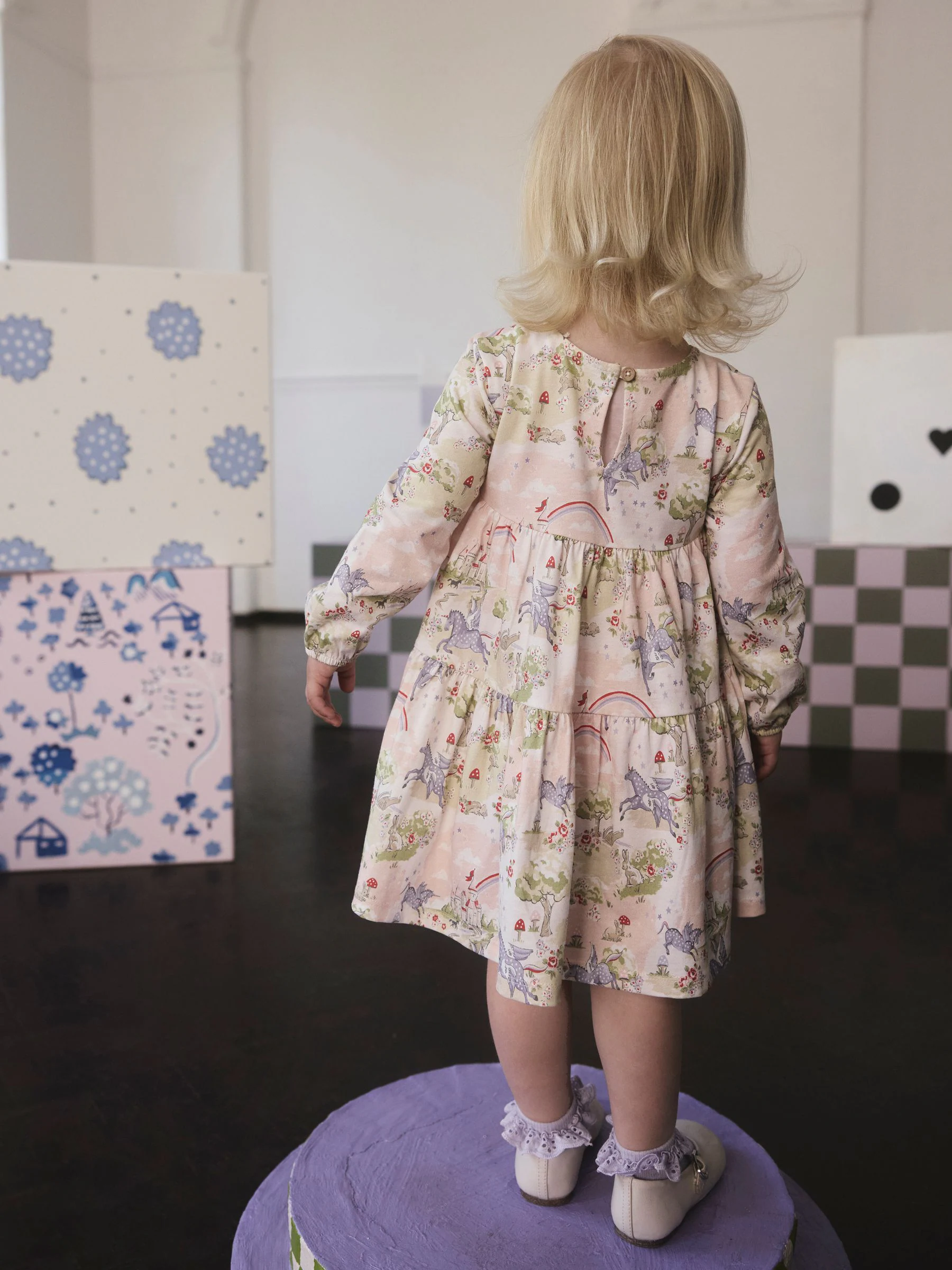 Roze met eenhoornprint - Cath Kidston Tiered Dress (3mths-7yrs)