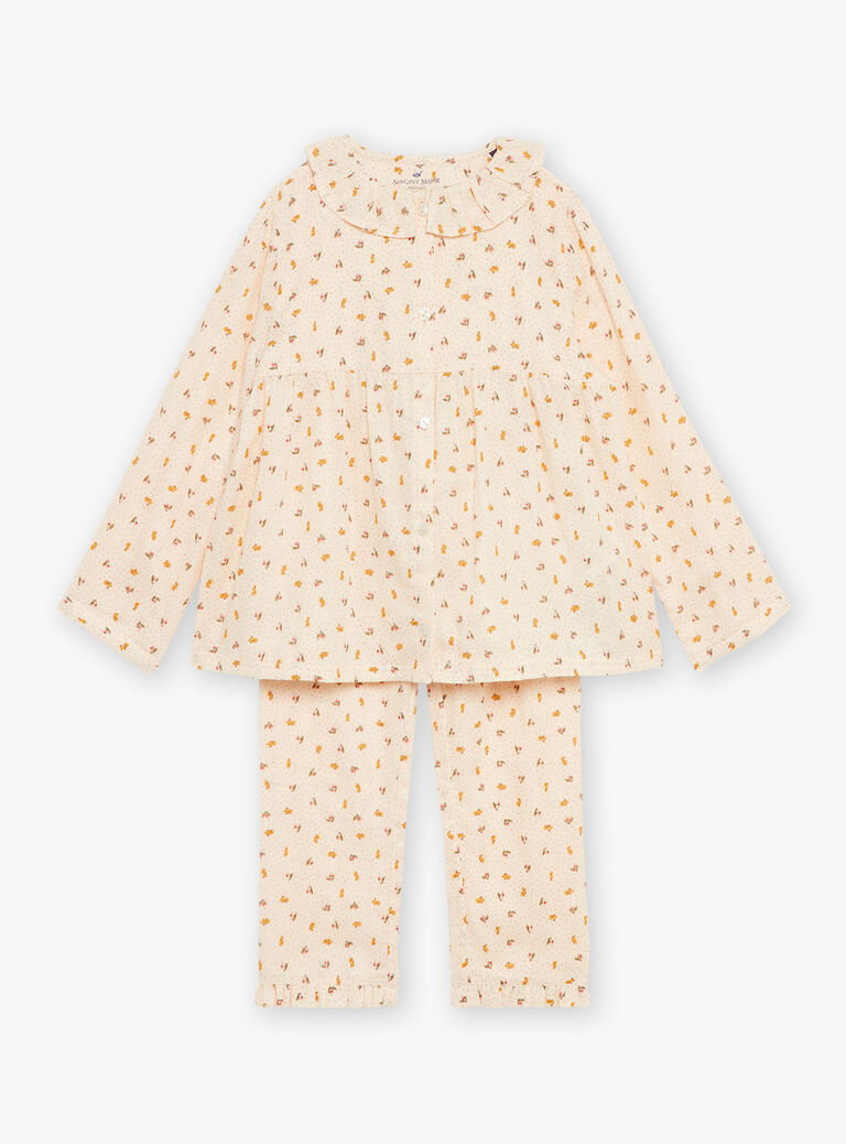Pyjama rose pâle en gaze de coton à imprimé fleuri