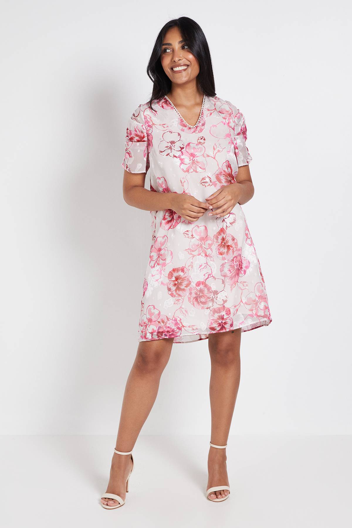 Wallis Robe Droite À Manches Bouffantes Et Motif Fleuri Petite