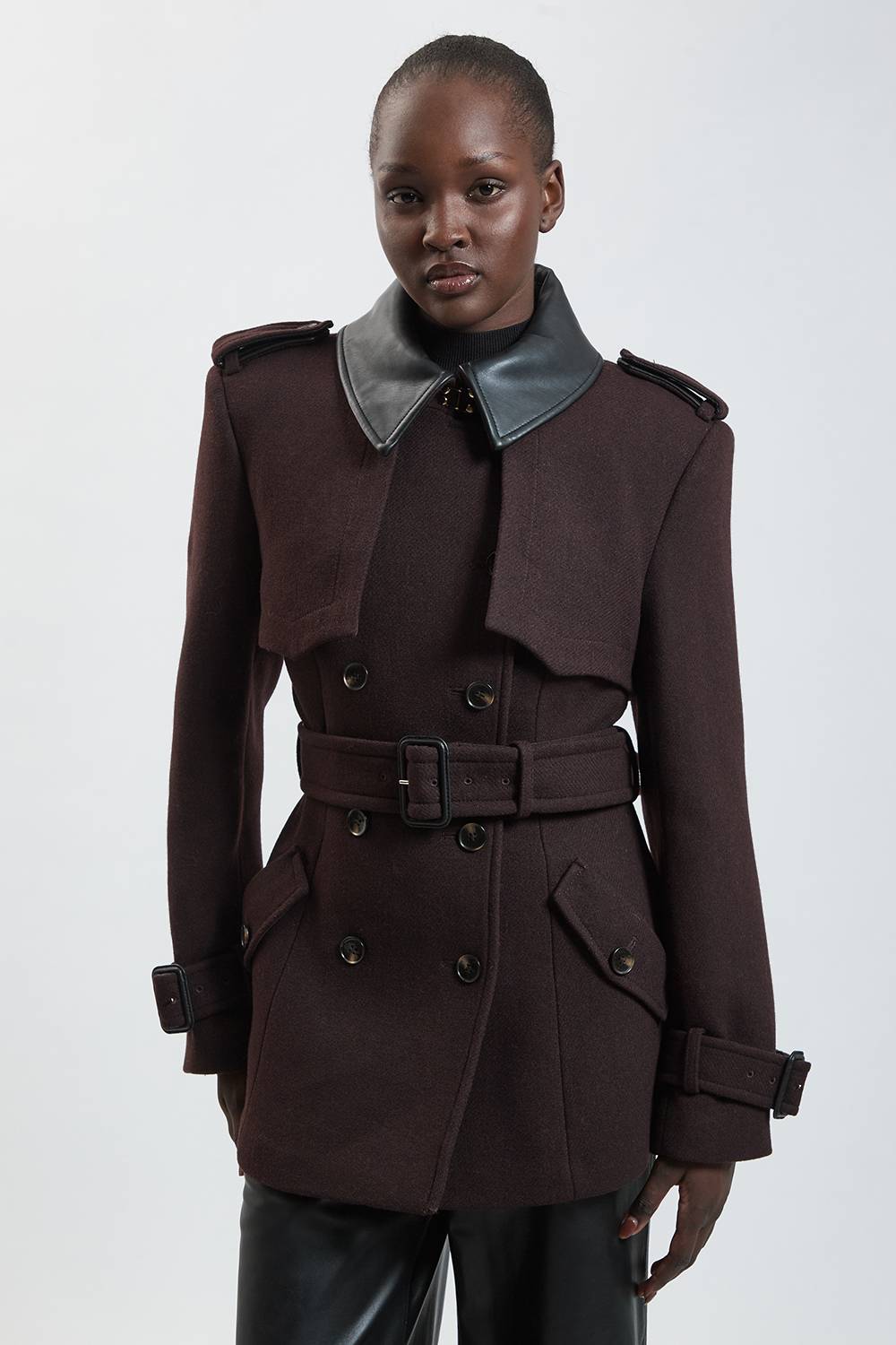 KarenMillen Caban Court En Laine Avec Détail En Synthétique