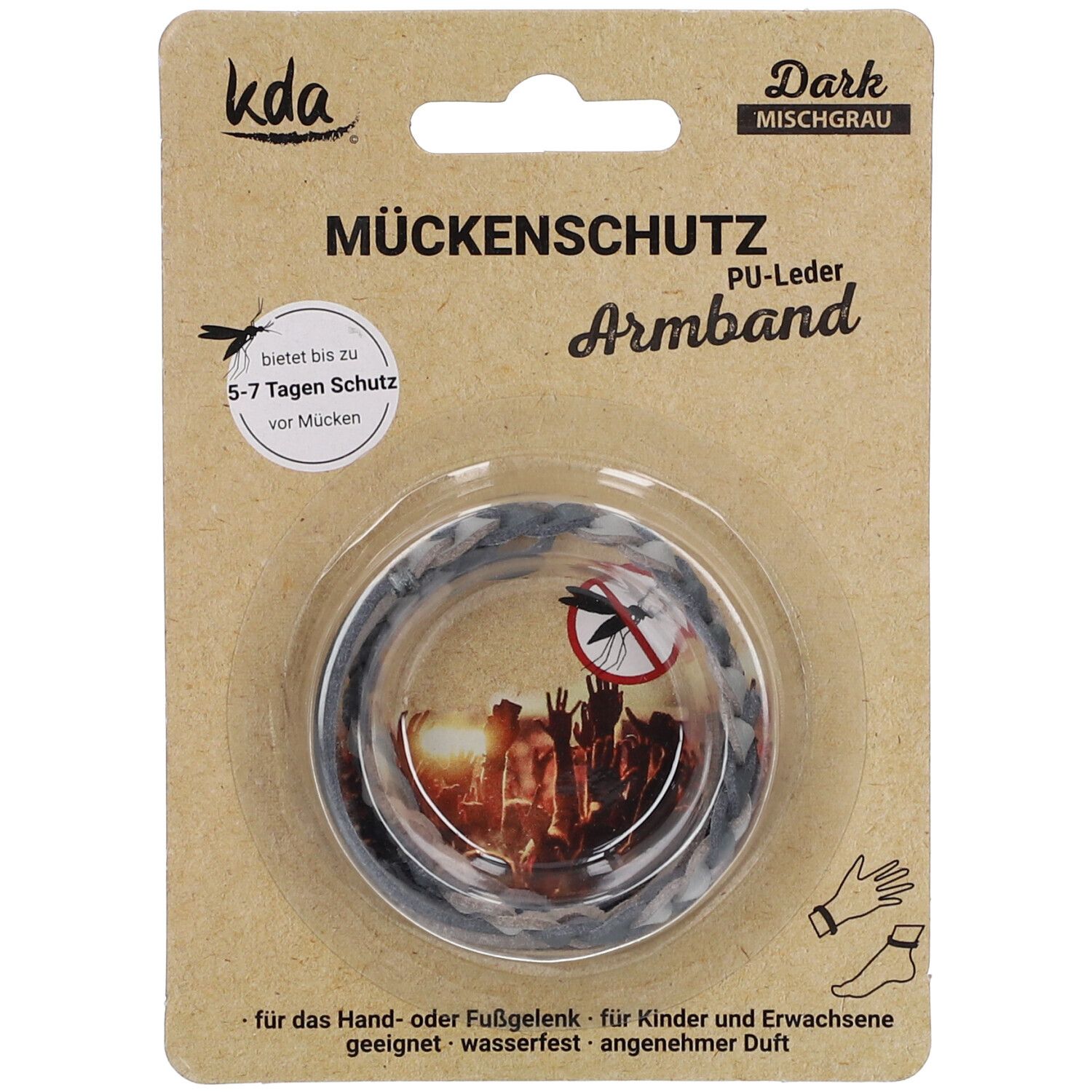 KDA® Mückschutzarmband PU-Leder mischgrau