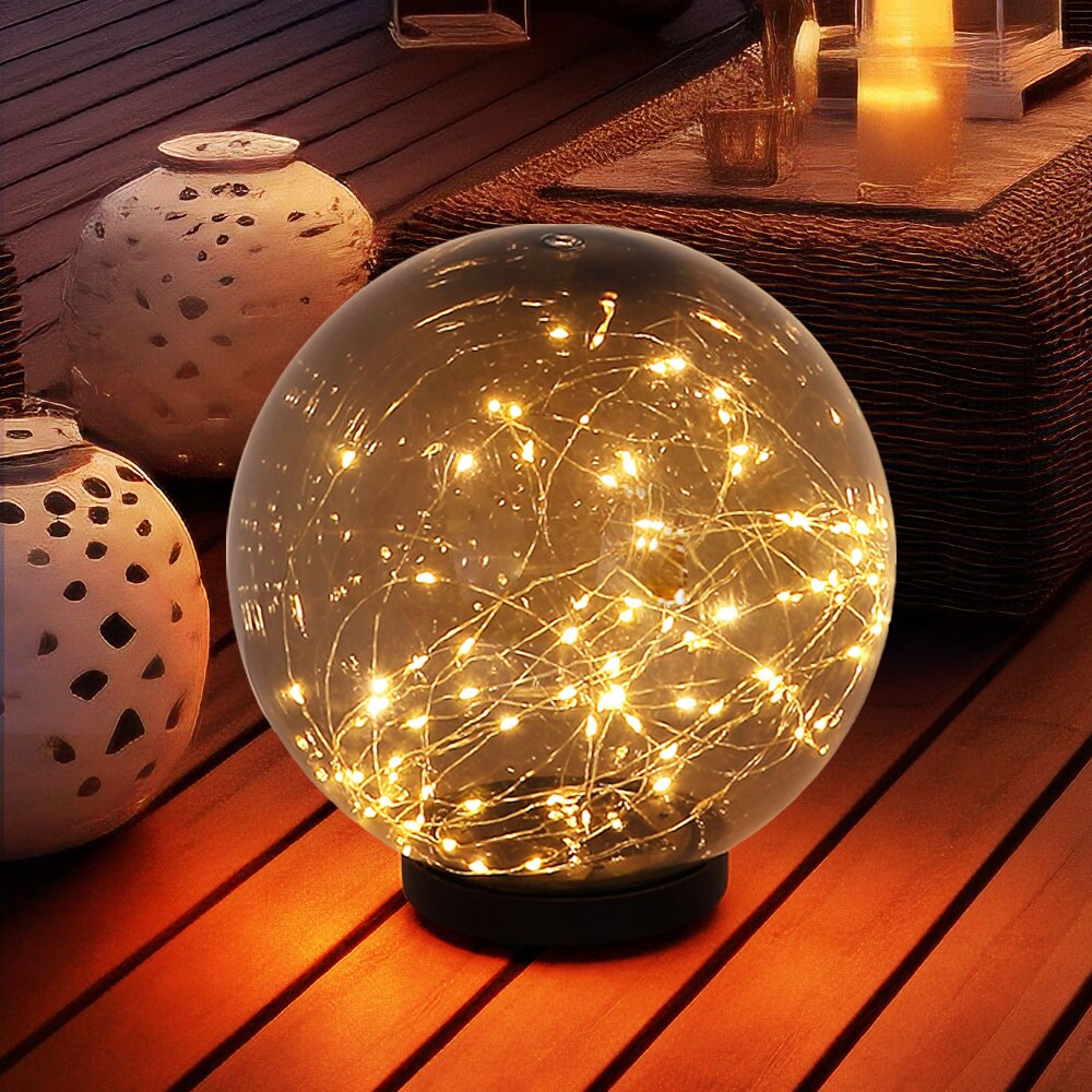 2er Set LED Solarlampen, Kugel-Design, Erdspieß, rauchfarben
