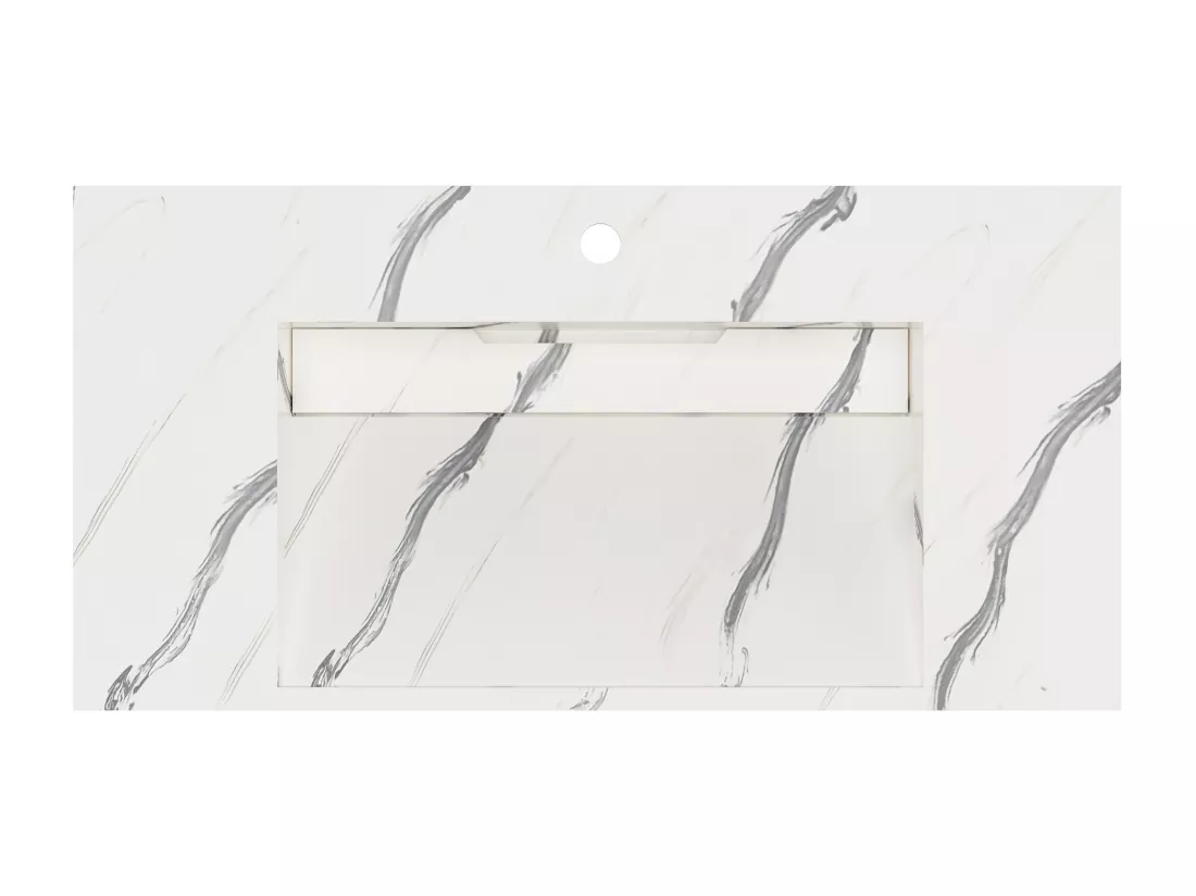 Vasque suspendue en solid surface effet marbre blanc - TAKOTNA - L90.2 x l45.2 x H8 cm