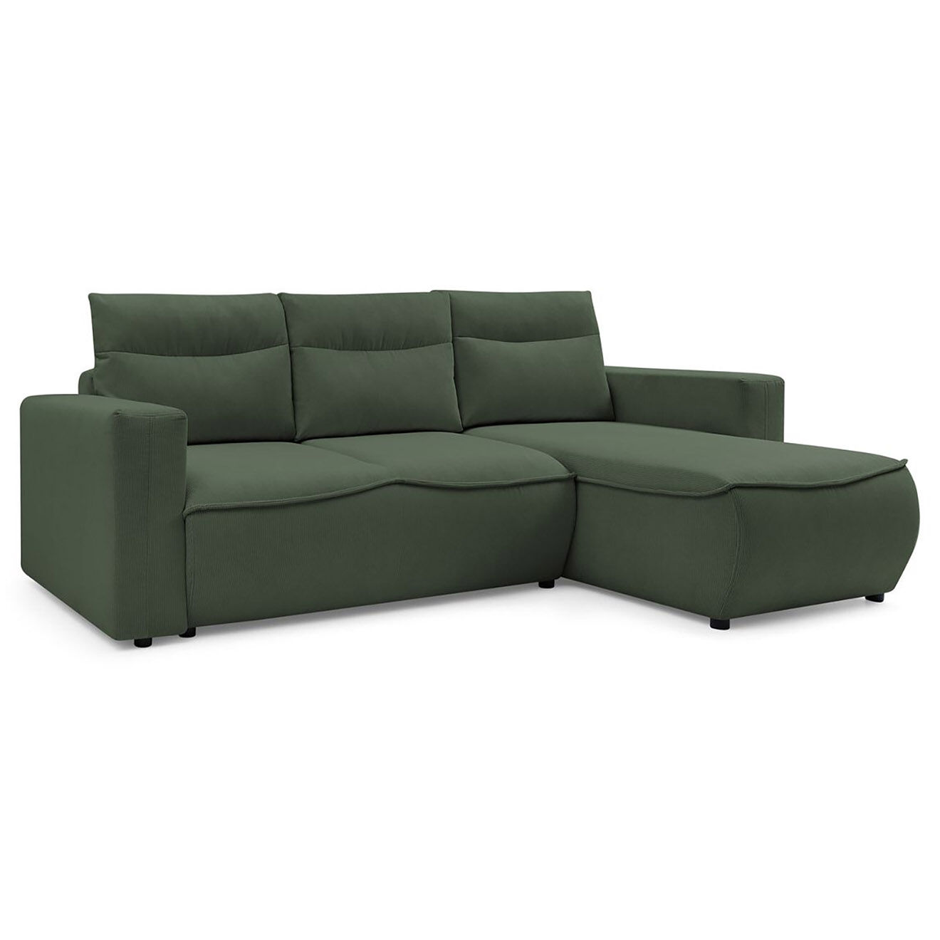 Bobochic Canapé d'angle droit convertible coffre jasmin velours côtelé vert - 256x158x90 cm