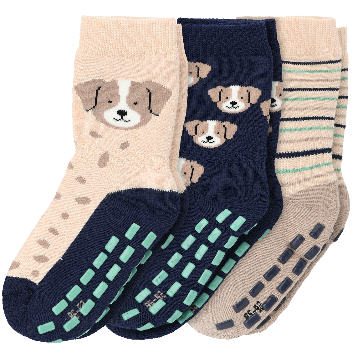 Topomini 3 Paar Baby Stoppersocken im Set beige / dunkelblau