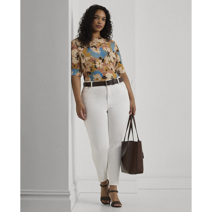 Lauren Ralph Lauren RFND STRTCH 1X1 RIB-ELB SLV BT NK T Cream multi
