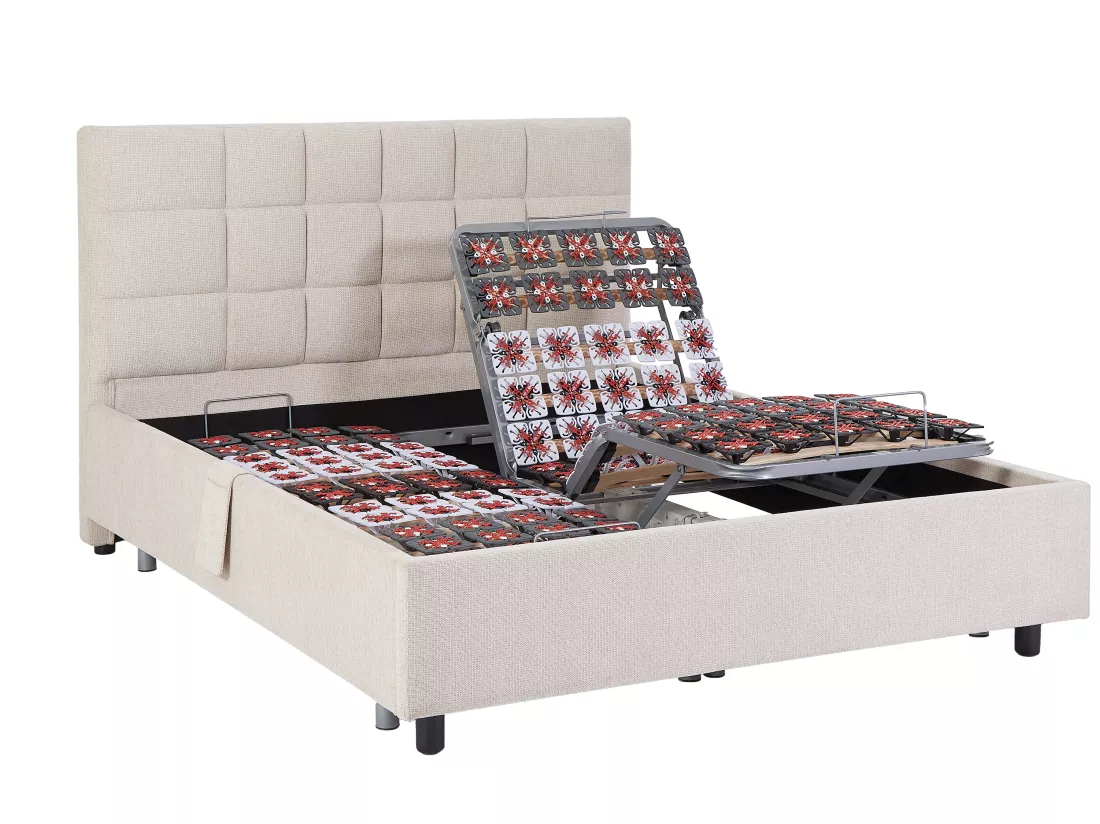 Lit électrique de relaxation déco tout plots + matelas mémoire de forme - 2 x 70 x 190 cm - Tissu - Beige - EREGA de YSMÉE