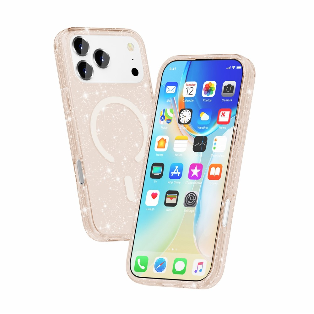 iPhone 17 Pro Max MagSafe Hybrid Hardcase Schutzhülle im Glitzer Design - Gold / Transparent