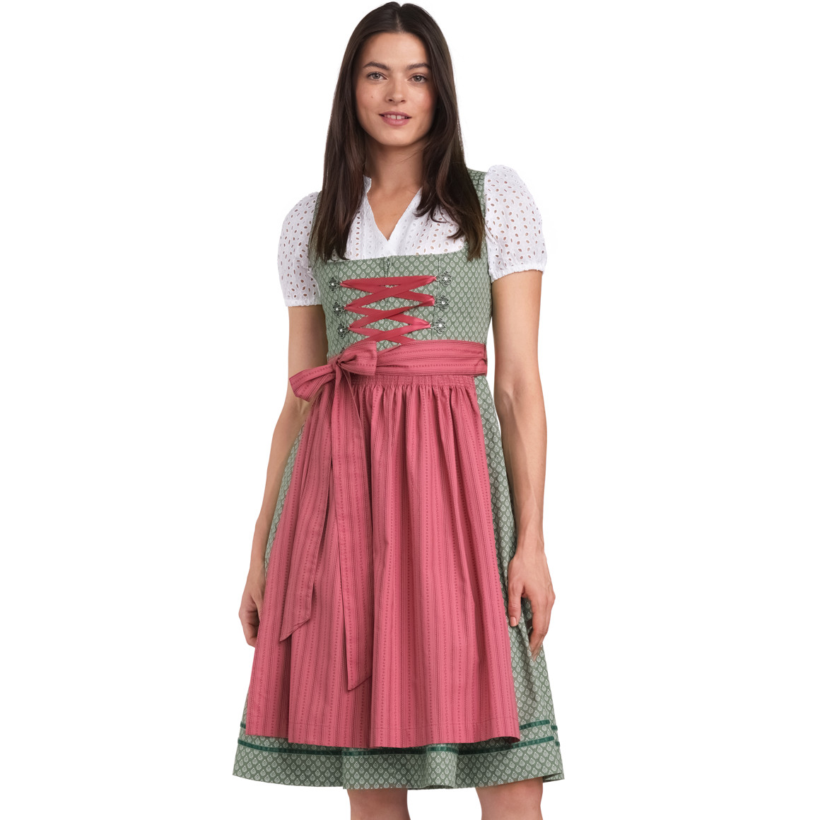 Gina Benotti Damen Dirndl mit Allover-Muster dunkelgrün / rosa