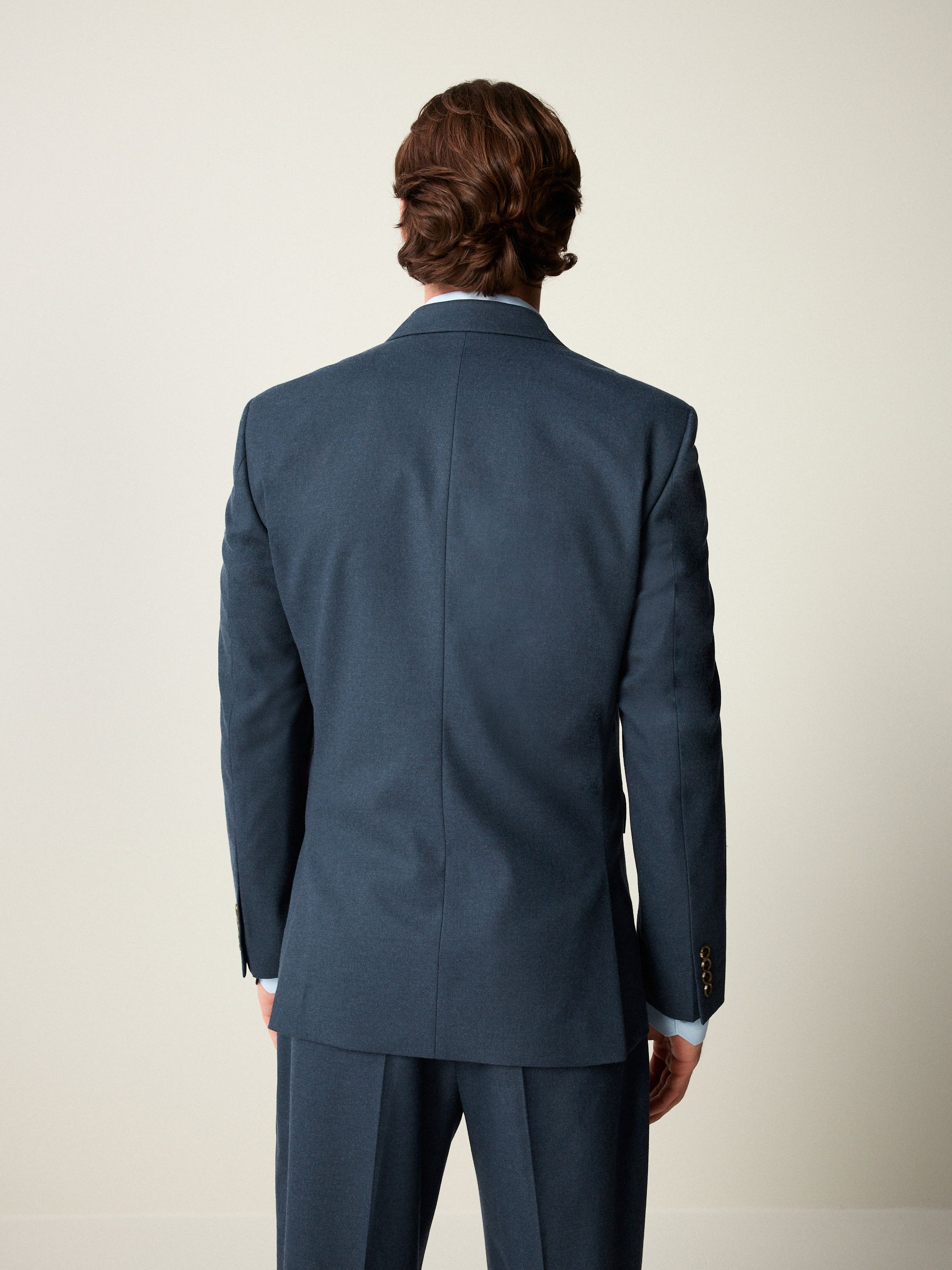 Blauw - Slim Fit Textured Flannel Suit Jacket