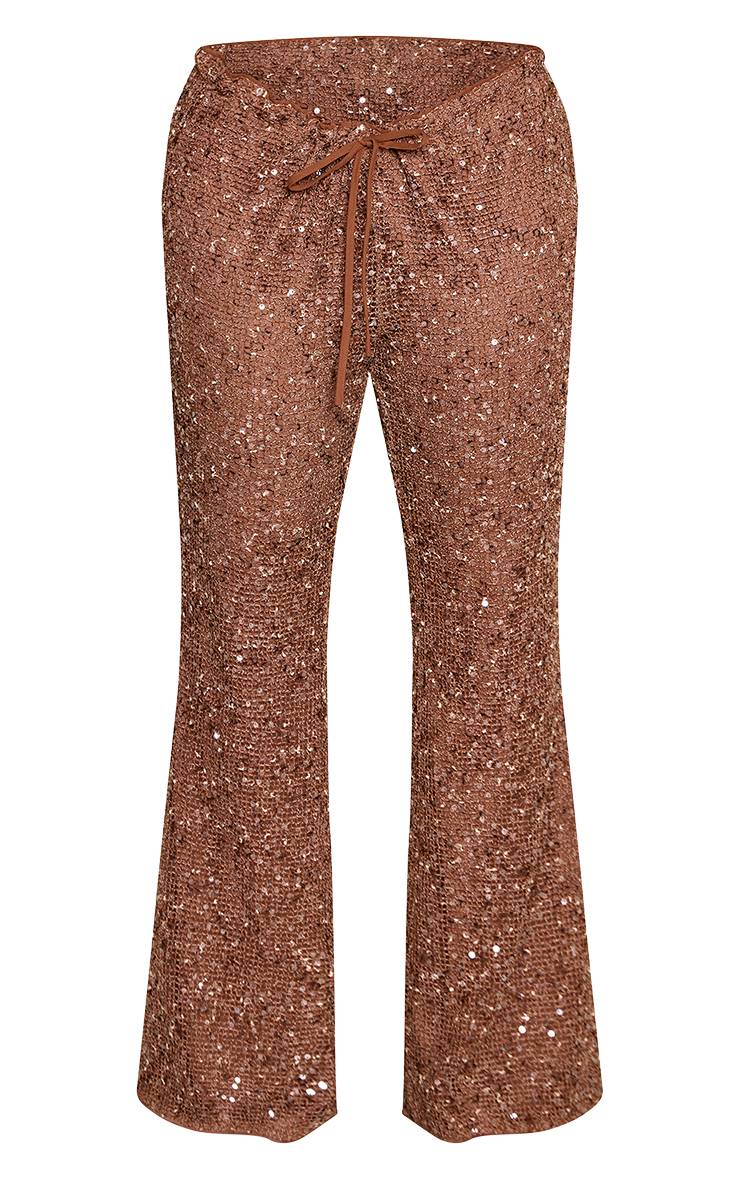 Chocolat Pantalon Large À Sequins Shape Coordonné