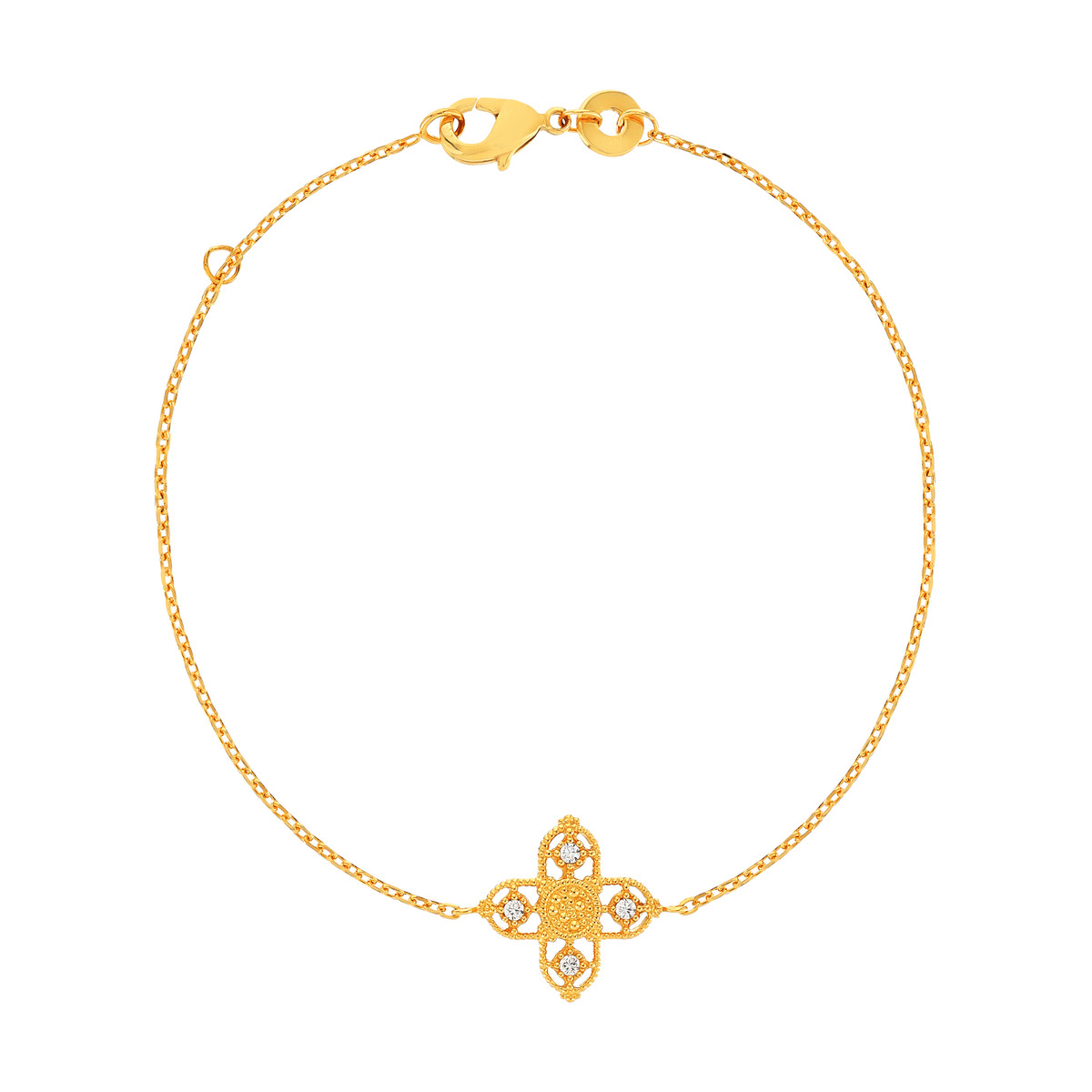 Bracelet plaqué or motif croix sertie de zirconias 18 cm