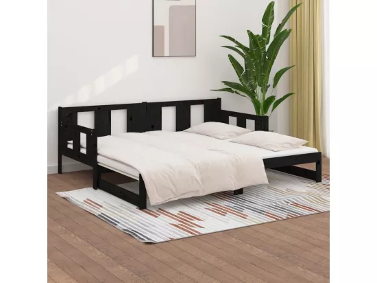 Lit coulissant Noir Bois de pin solide 2x(90x190) cm