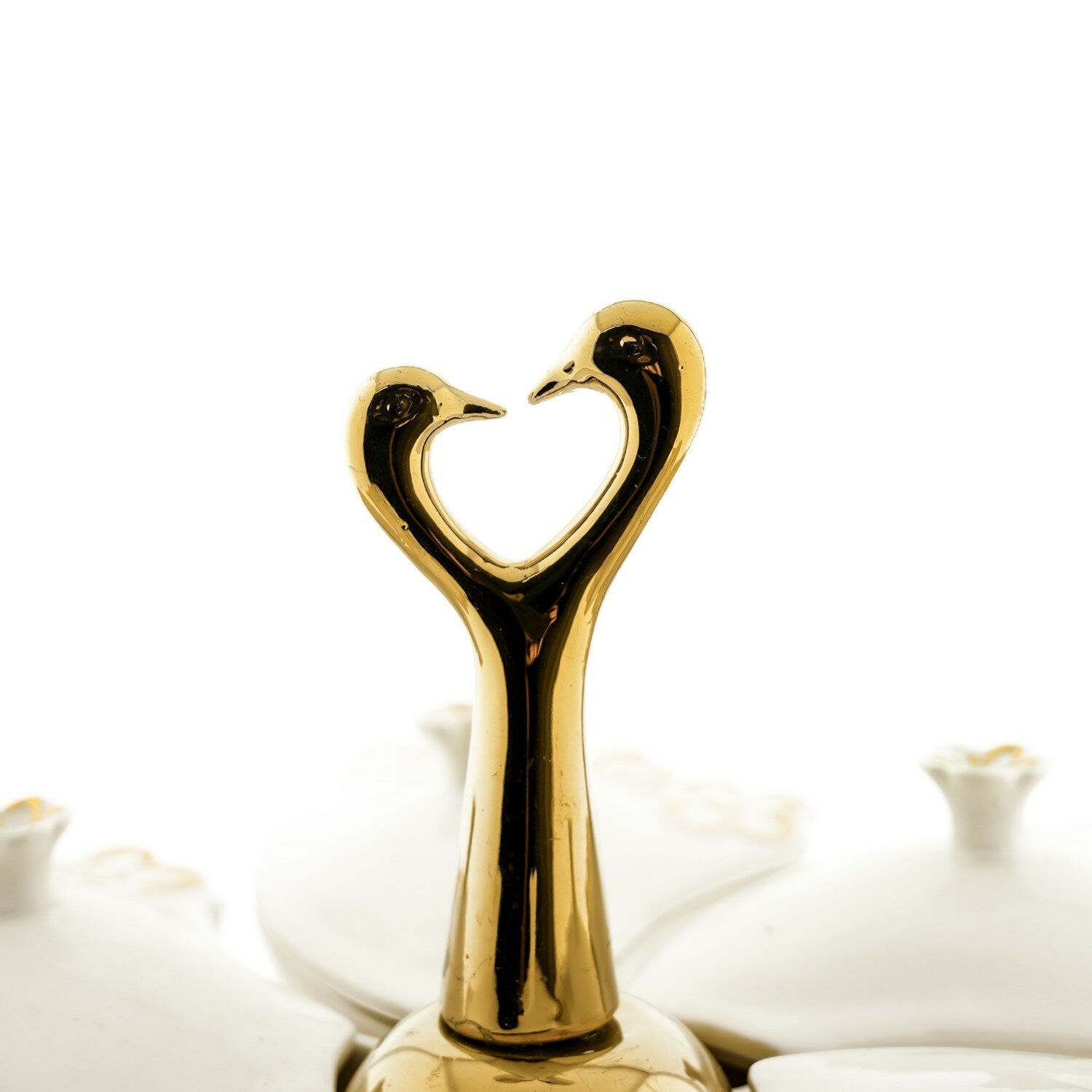 6-teiliges Snackschalen-Set aus Porzellan in Weiß Goldene Halterung