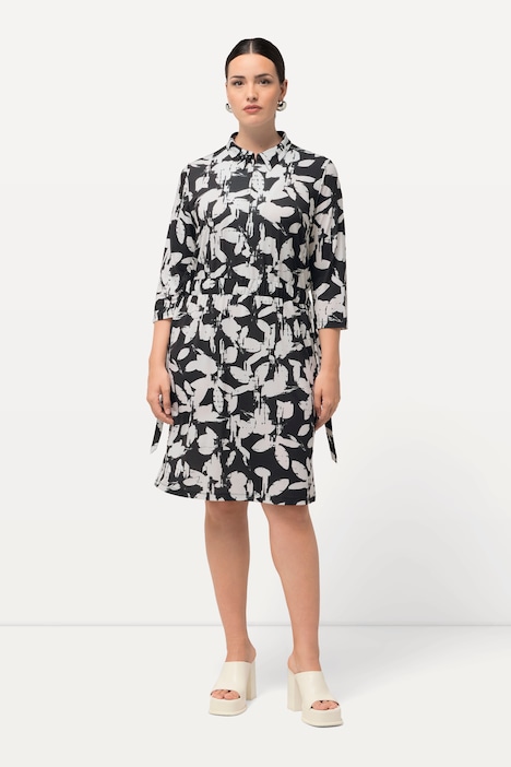 Jerseykleid, Blätter, Hemdkragen, 3/4-Arm