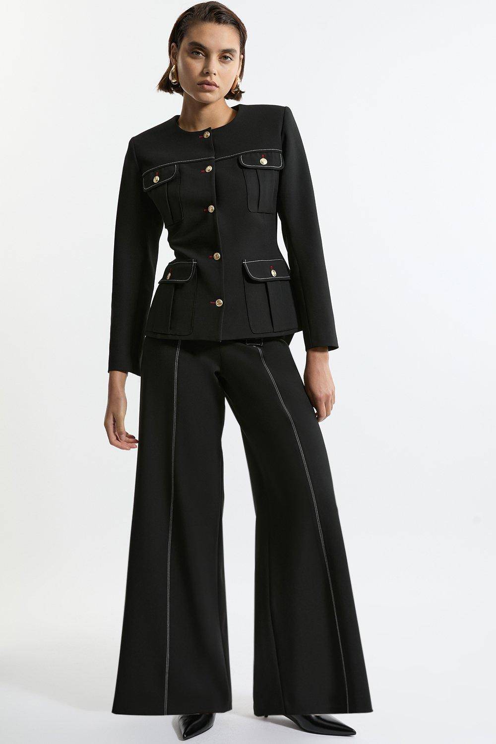 KarenMillen Veste Tailleur Ajustée en Tissu Stretch Compact