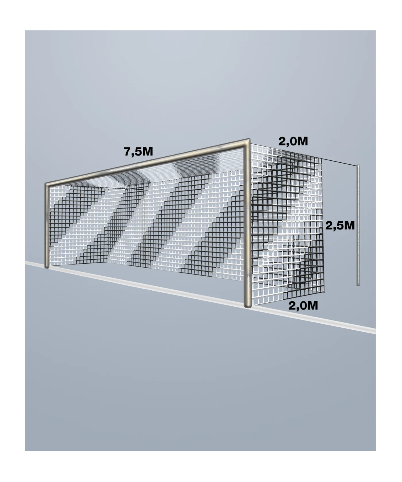 Cawila Tornetz 7,50x2,50m | Tiefe 2,0x2,0m | Maschenweite 12cm | Stärke 4mm | weiß/schwarz
