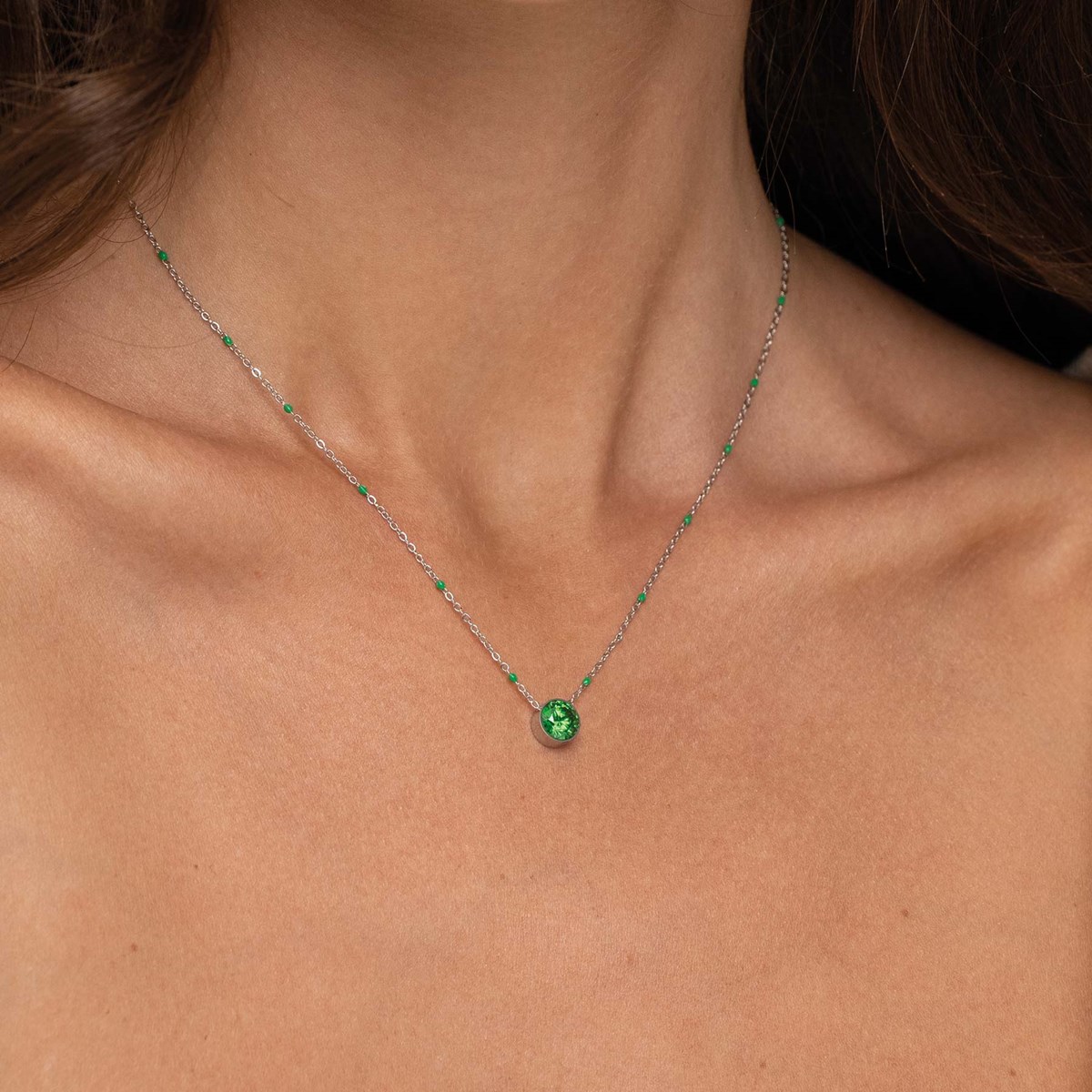 Collier acier Luz zircon vert
