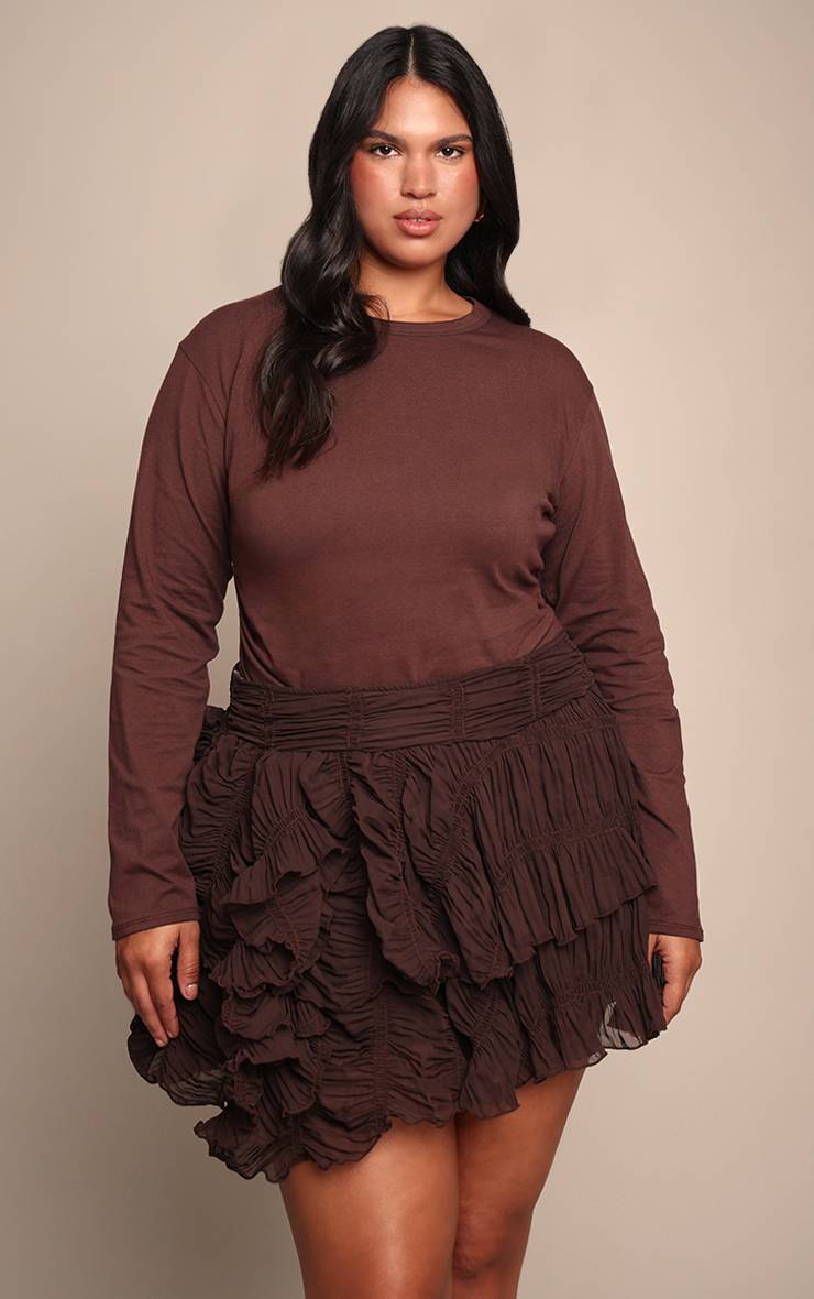 Dark Chocolate Jupe Mini Taille Basse Froncée Texturée Plus