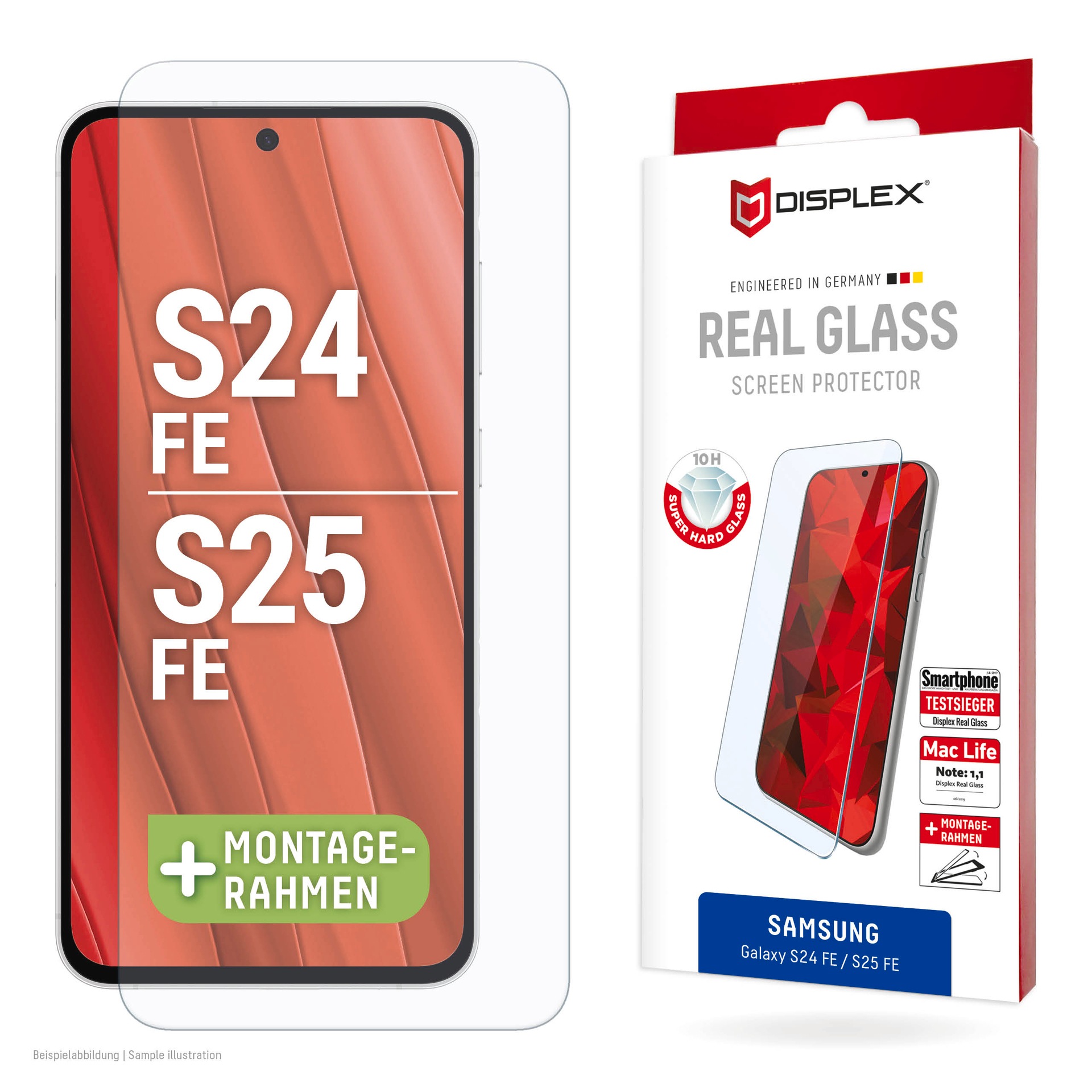 Displex Displayschutzglas »Real Glass Screen Protector« für Samsung Galaxy S24 FE;Samsung Galaxy S25 FE Displayschutzfolie, Schutzfolie, Bildschirmschutz, kratz- & stossfest