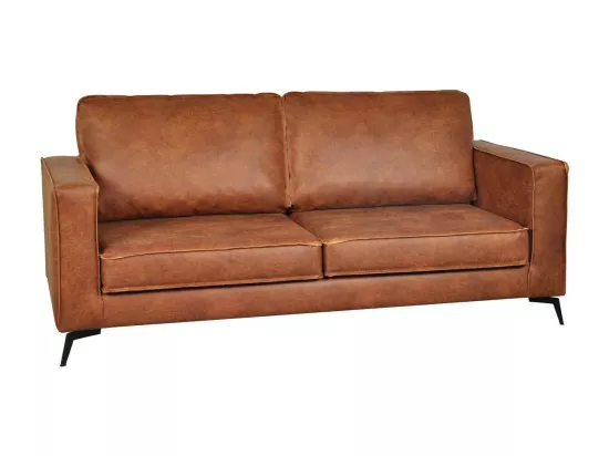 Canapé vintage 3 places cuir marron cognac aspect vieilli et métal noir SONNY
