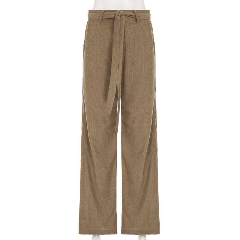 BrickBlack - Hoge taille effen corduroy wijde broek met riem