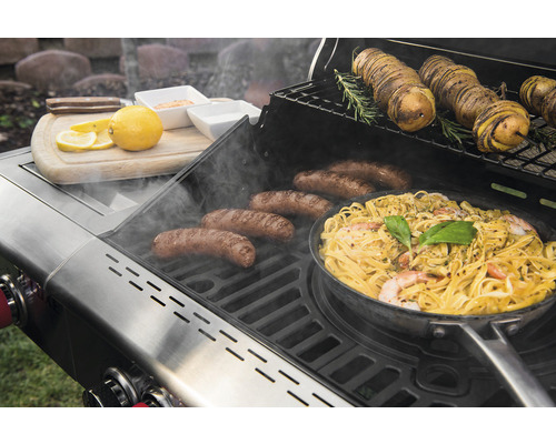 Nexgrill 5-pits gasgrill met infraroodbrander, achterbrander en zijbrander, zwart, inclusief grillgereedschaphouder, hittebestendige handgreep, krachtige hittezone, achterbrander, zijtafel, warmhoudrek, geëmailleerd gietijzeren grillrooster
